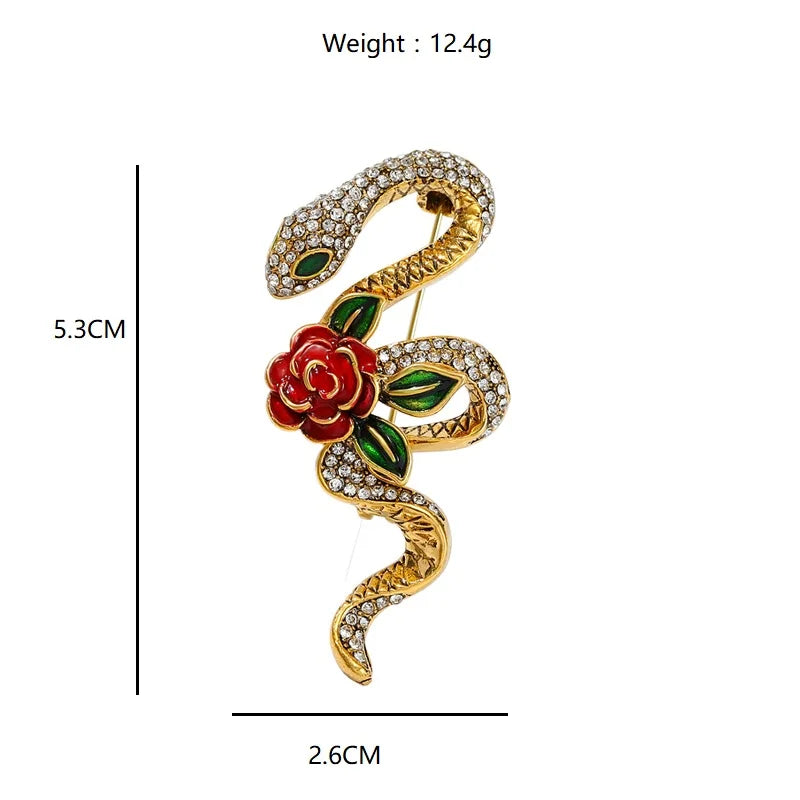 Jeweled Coiled Snake with Rose Flowers Brooch — dimensions
