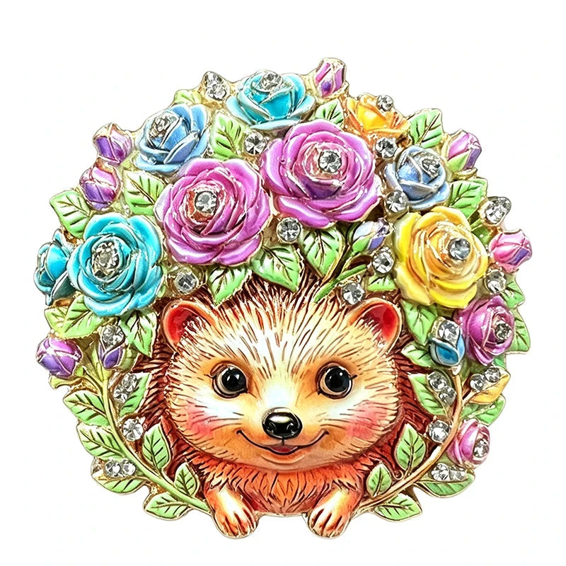 Hedgehog with Rose Wreath Brooch original white background product photo
