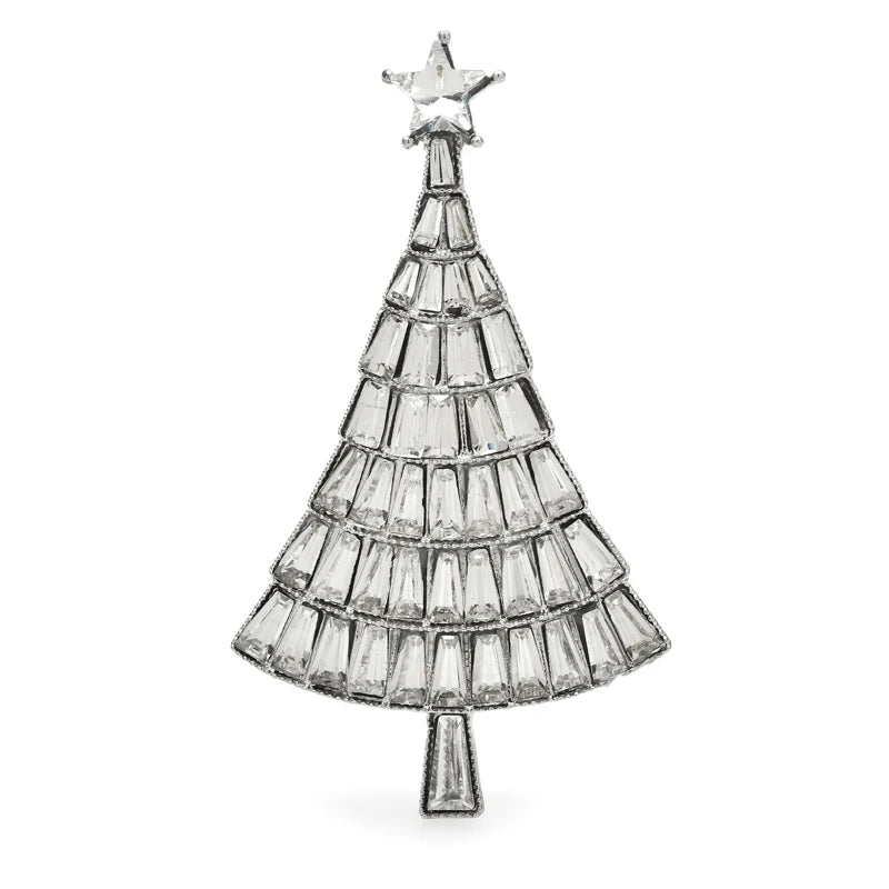 Tiered Crystal-Look Christmas Tree Brooch