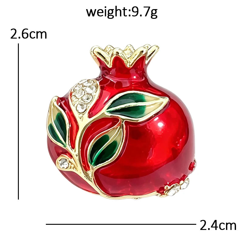 Red Pomegranate with Leaves Brooch