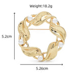 Circular Leaf Wreath with Pearl-Look Accents Brooch — dimensions