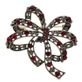 Vintage-Style Looping Rhinestone Bow Brooch — Red