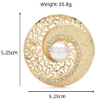 Round Spiral Shell with Pearl-Look Center Brooch — dimensions