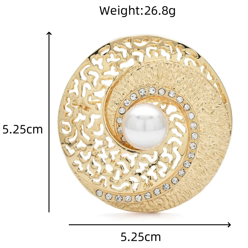 Round Spiral Shell with Pearl-Look Center Brooch — dimensions