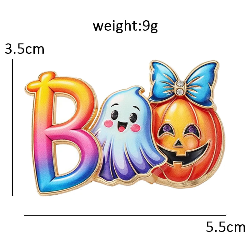 Boo Ghost and Pumpkin Halloween Brooch
