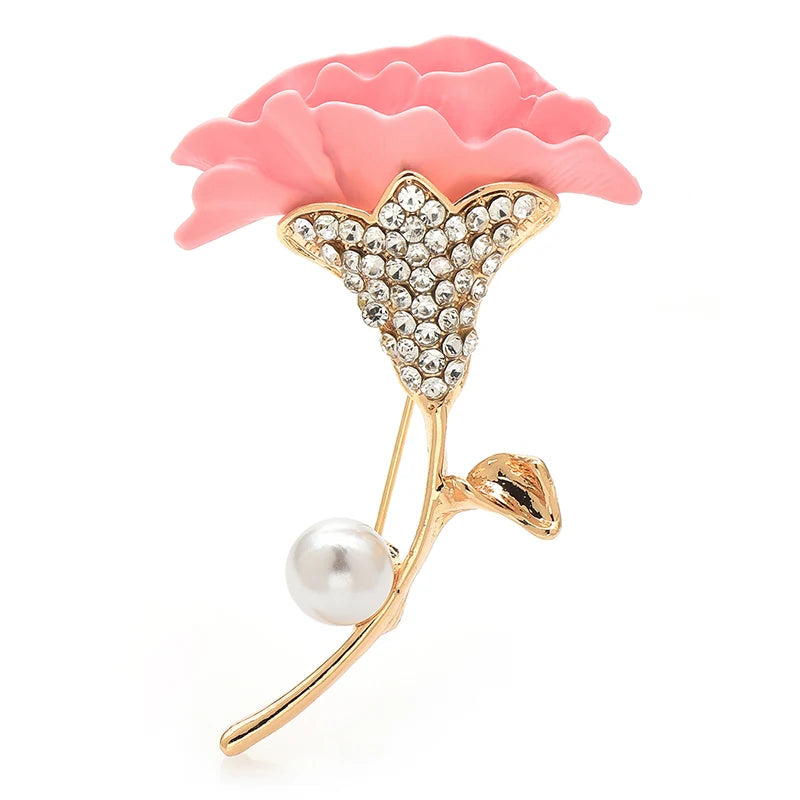 Ruffled Enamel Flower with Pearl-Look Accent Brooch — Pink