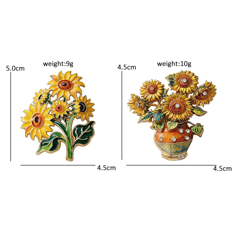 Painterly Sunflower Bouquet Motif Brooch