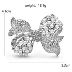 Rhinestone Bow with Pearl-Look Accents Brooch — dimensions
