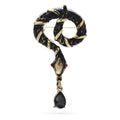 Looped Enamel Snake with Teardrop Pendant Brooch — Black