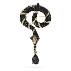 Looped Enamel Snake with Teardrop Pendant Brooch — Black