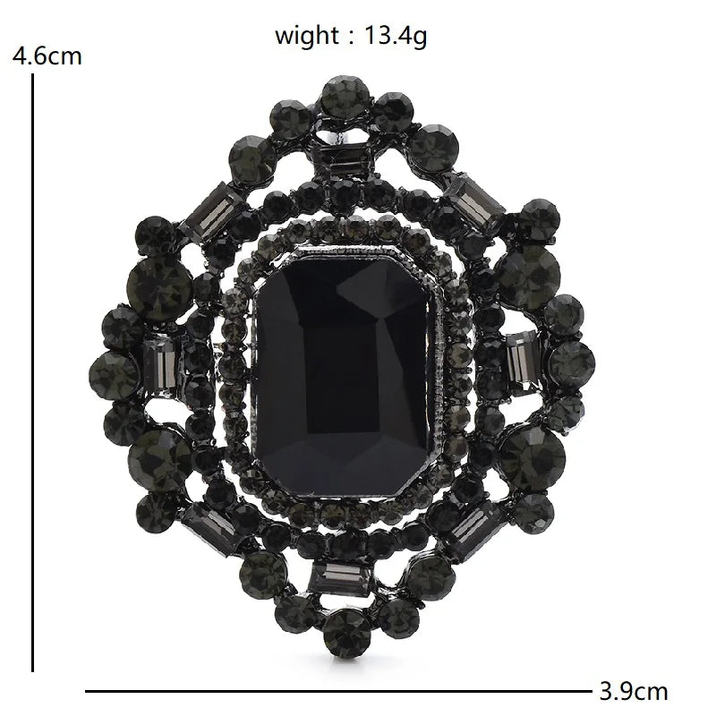 Vintage-Style Rectangular Faceted Stone Brooch — dimensions