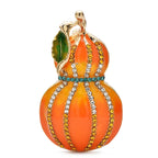 Enamel Calabash Gourd with Rhinestones Brooch — Orange
