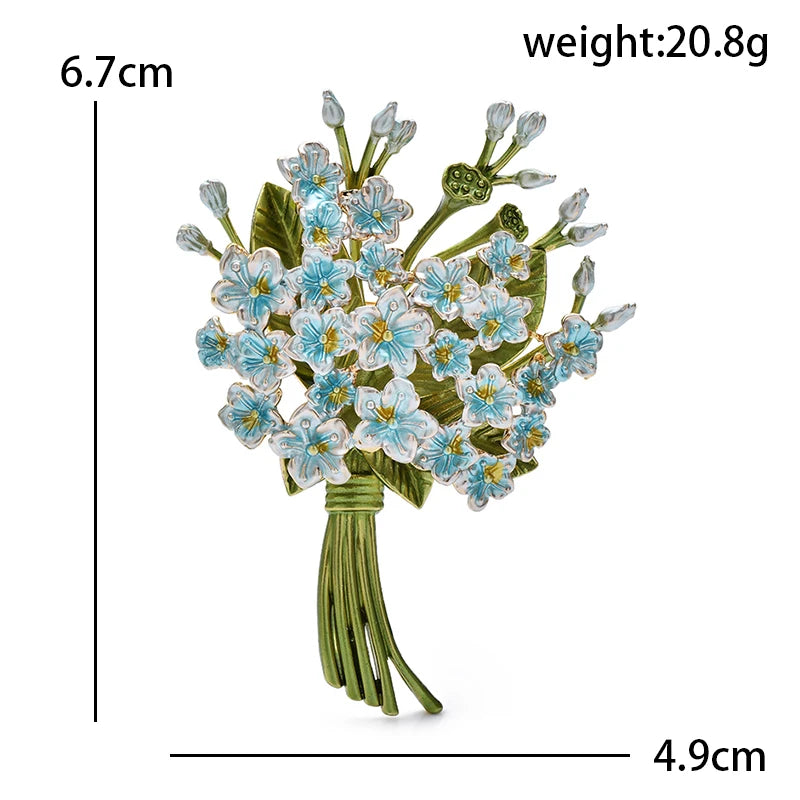 Pastel Flower Bouquet with Green Stems Brooch — dimensions