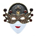 Jeweled Masquerade Face with Enamel Lips Brooch — Brown