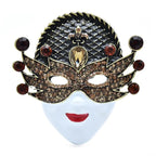 Jeweled Masquerade Face with Enamel Lips Brooch — Brown