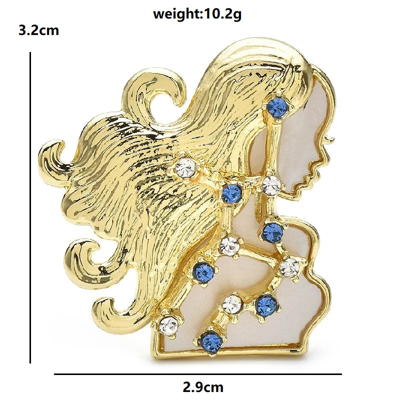 Virgo Maiden with Blue Star Accents Brooch — dimensions