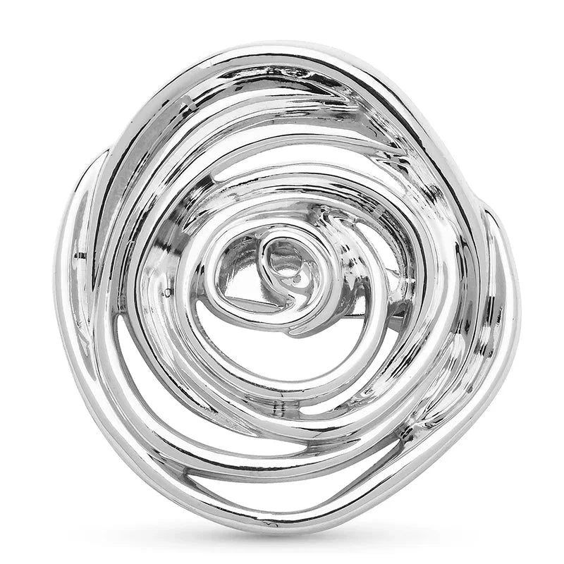 Polished Openwork Rose Brooch — Silver
