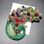 Large Multicolor Jeweled Peacock Brooch