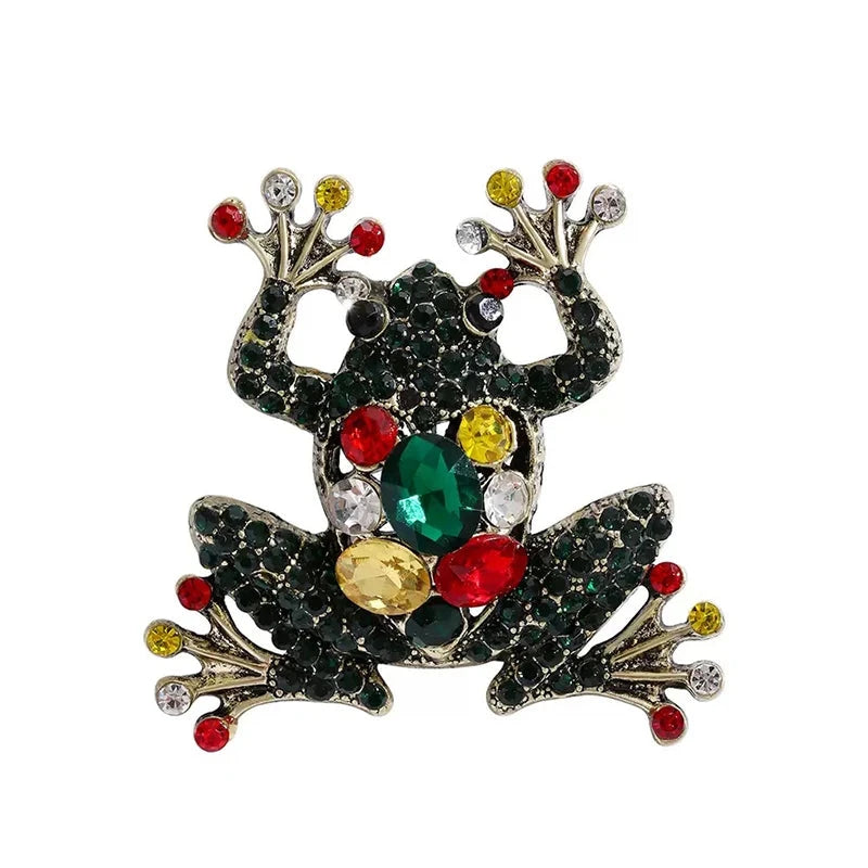 Jeweled Frog with Multicolor Accents Brooch — Multicolor Jeweled Frog