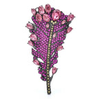 Rhinestone Feathered Leaf Brooch — Pink