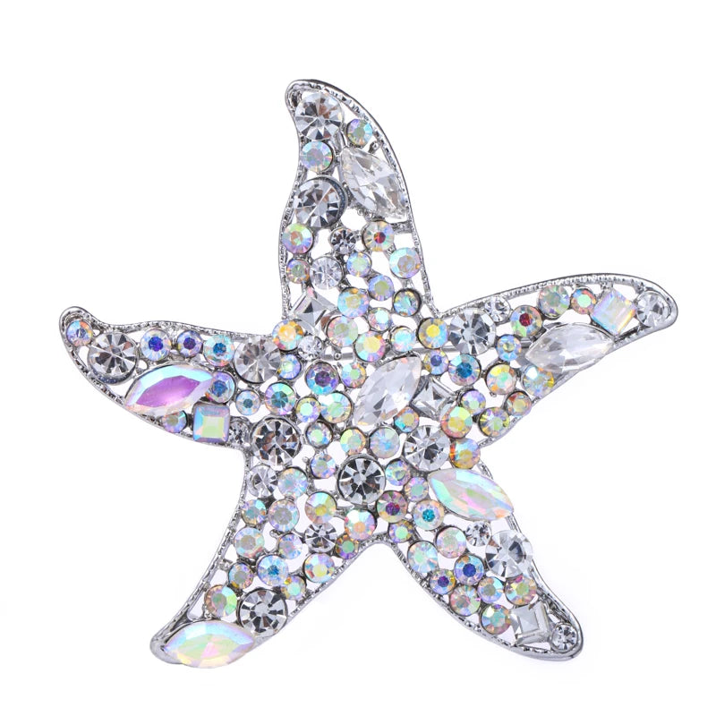 Iridescent Crystal-Look Starfish Brooch