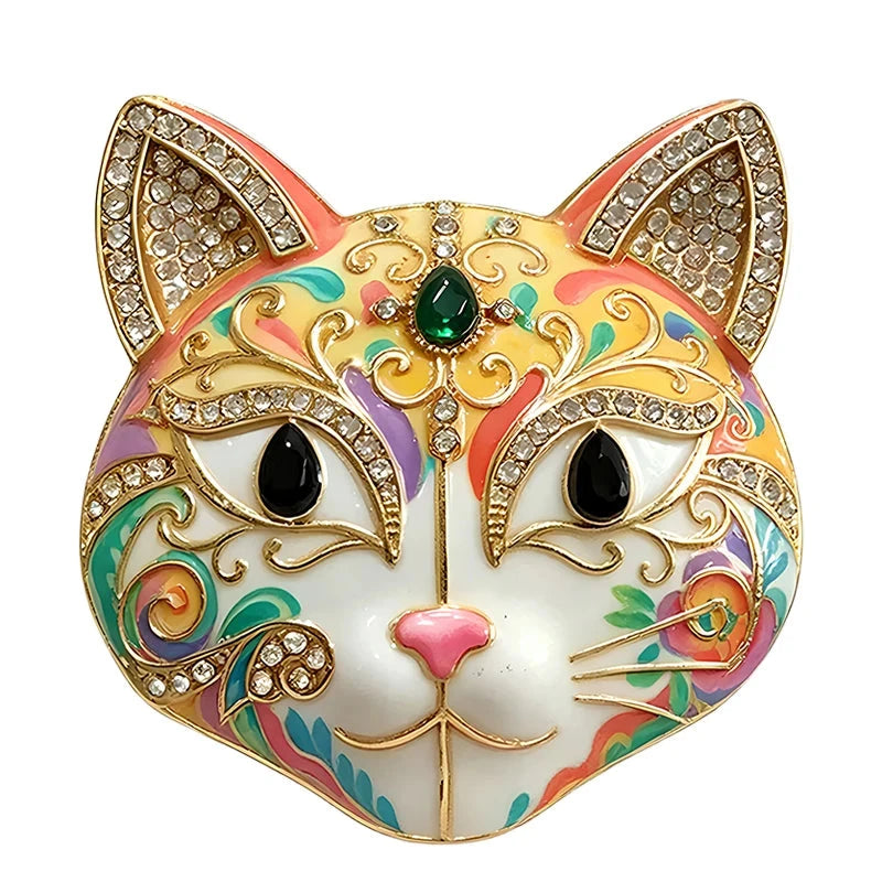 Patterned Cat Face with Sparkling Ears Brooch original white background product photo