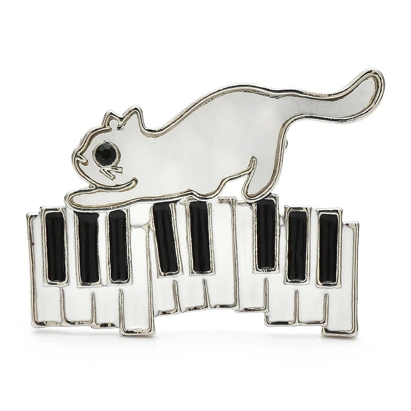 Enamel Cat on Piano Keys Brooch product variant photo