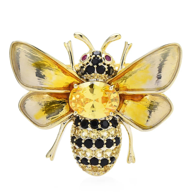 Golden Cubic Zirconia Bee Brooch