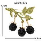 Textured Leaf Spray with Dangling Berries Brooch — dimensions