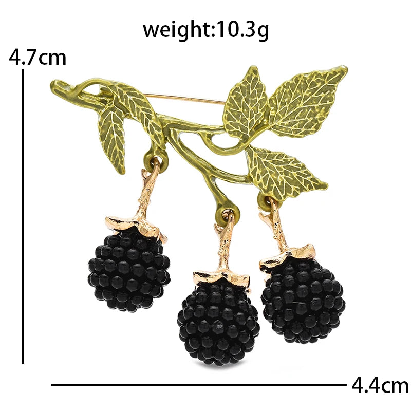 Textured Leaf Spray with Dangling Berries Brooch — dimensions