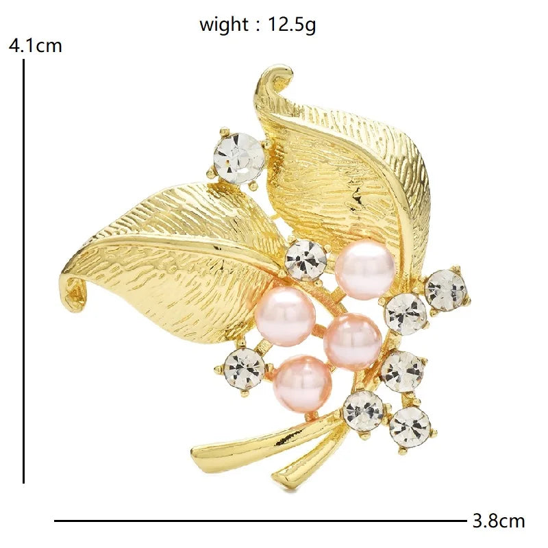 Textured Leaves with Pearl-Look Flower Brooch — dimensions