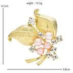 Textured Leaves with Pearl-Look Flower Brooch — dimensions