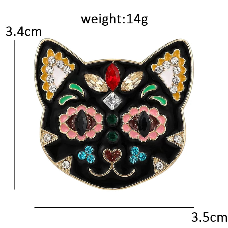 Floral Calavera Cat Face Brooch