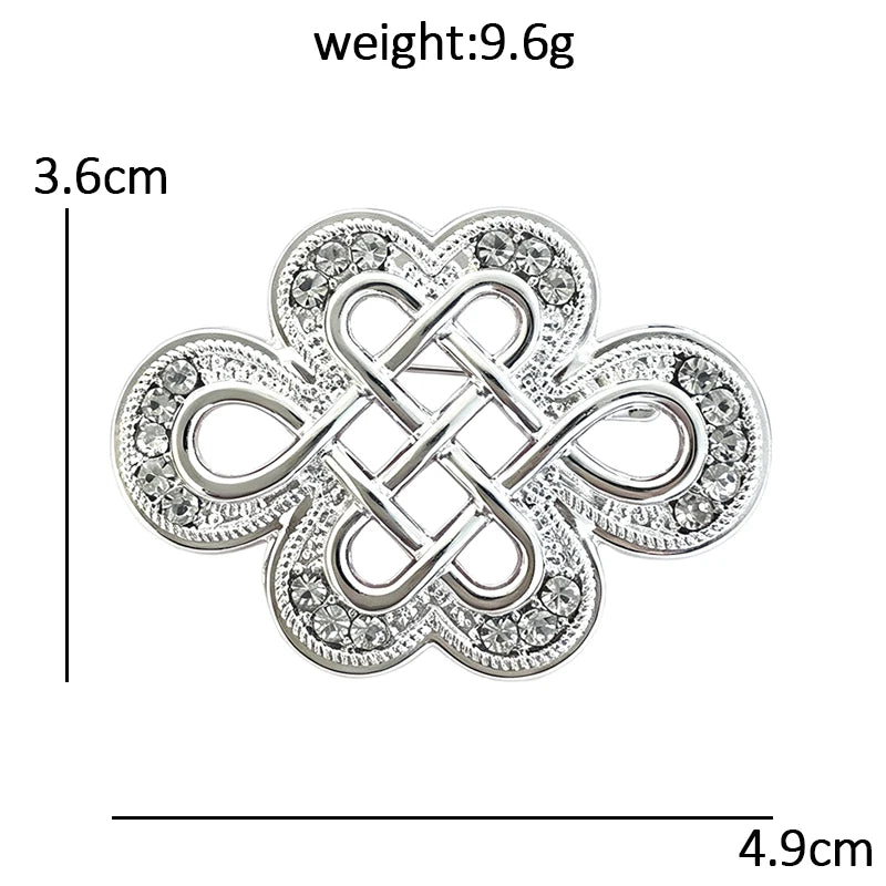 Silver-Tone Jeweled Endless Knot Brooch