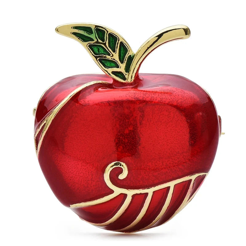 Glossy Red Enamel Apple Brooch — Red Apple