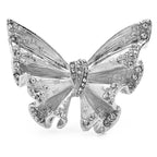 Pleated Butterfly with Rhinestone Edges Brooch — Silver