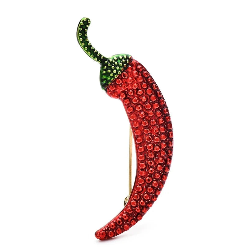 Rhinestone Chili Pepper Brooch — Red