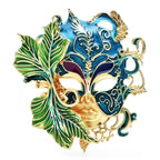Enamel Art Face with Leaf Details Brooch — Blue & Green