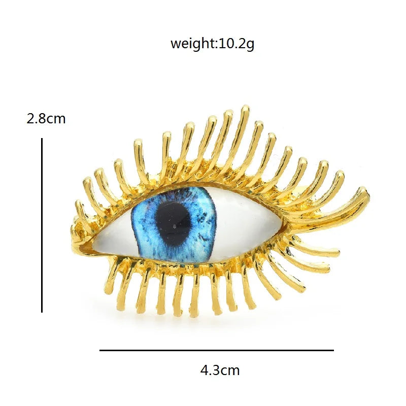 Blue Eye with Long Metal Lashes Brooch — dimensions