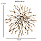 Sculptural Sunburst with Rhinestone Center Brooch — dimensions
