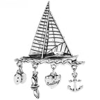 Sailboat with Nautical Charm Dangles Brooch — Silver