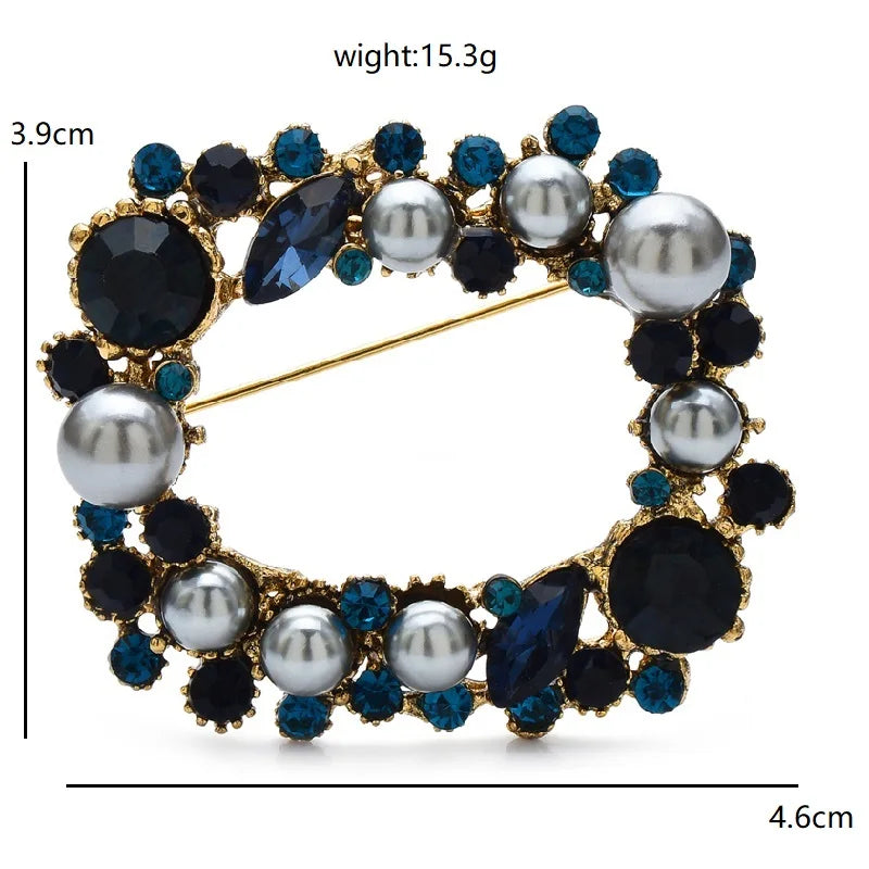 Rectangular Pearl-Look Wreath with Faceted Accents Brooch dimensions and weight