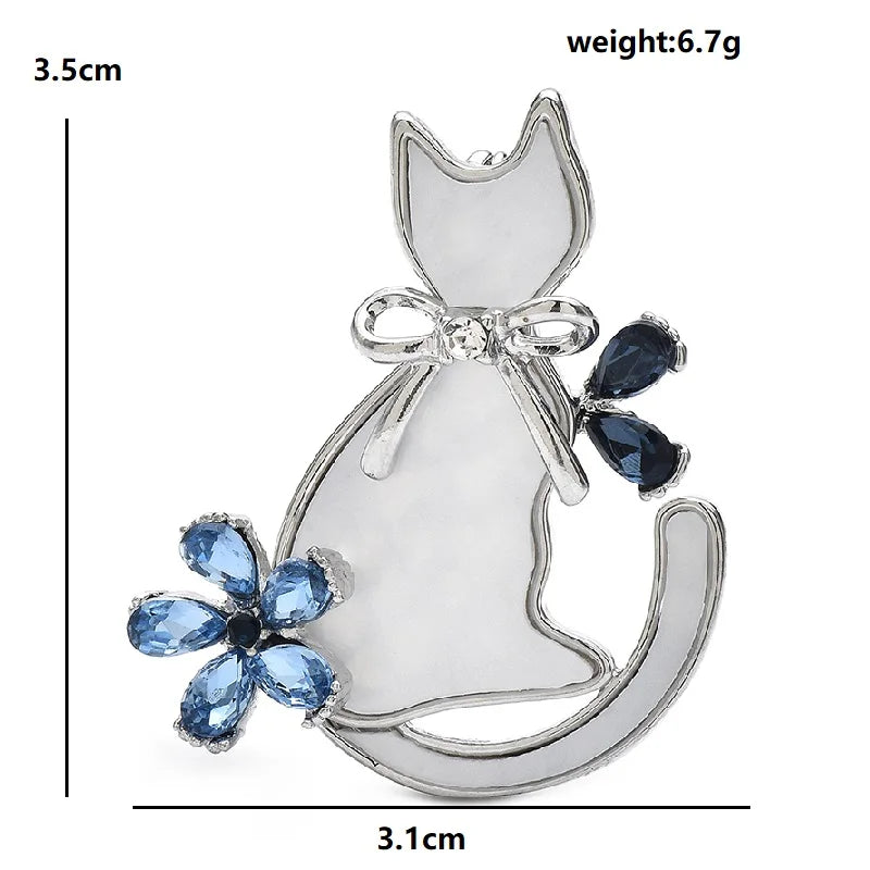 Flower Cat with Pearl-Look Body Brooch — dimensions