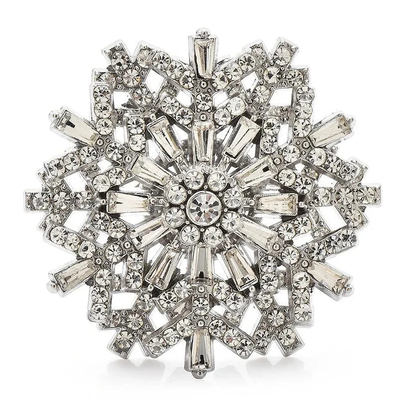 Jeweled Snowflake with Baguette Accents Brooch — Clear