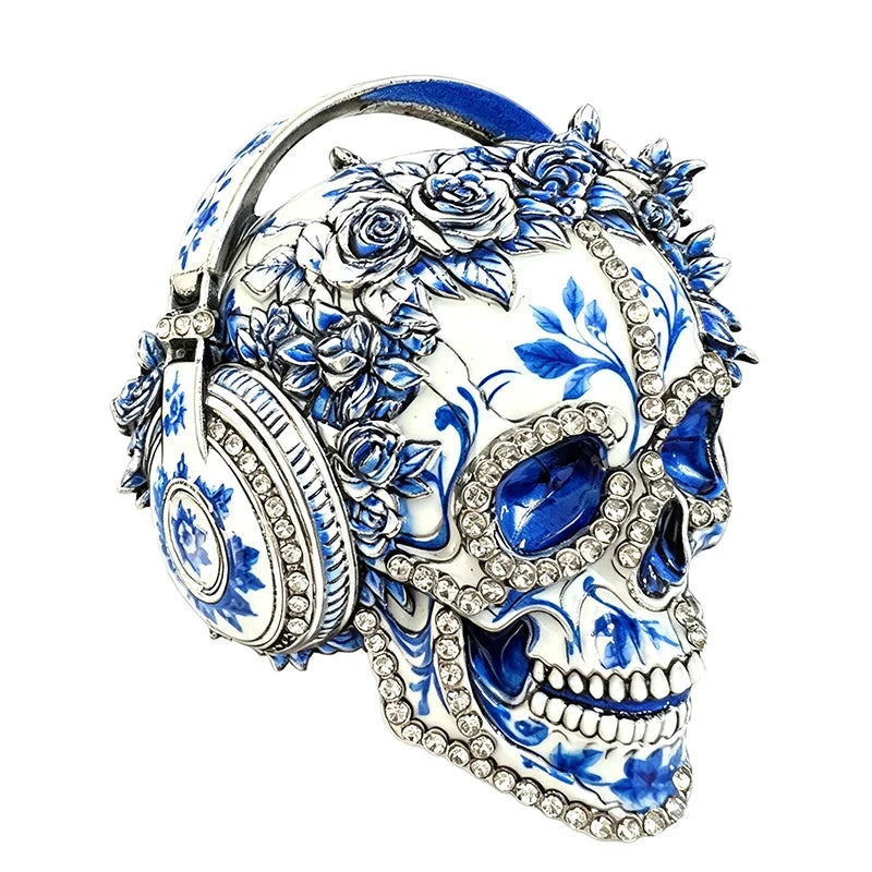 Floral Sugar Skull with Headphones Brooch original white background product photo