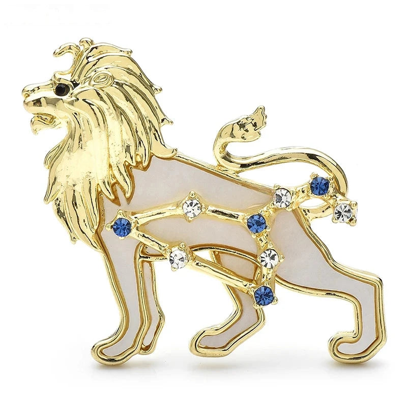 Leo Lion with Abalone-Look Inset Brooch — Gold