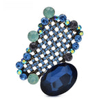 Jeweled Lattice with Faceted Oval Brooch — Blue