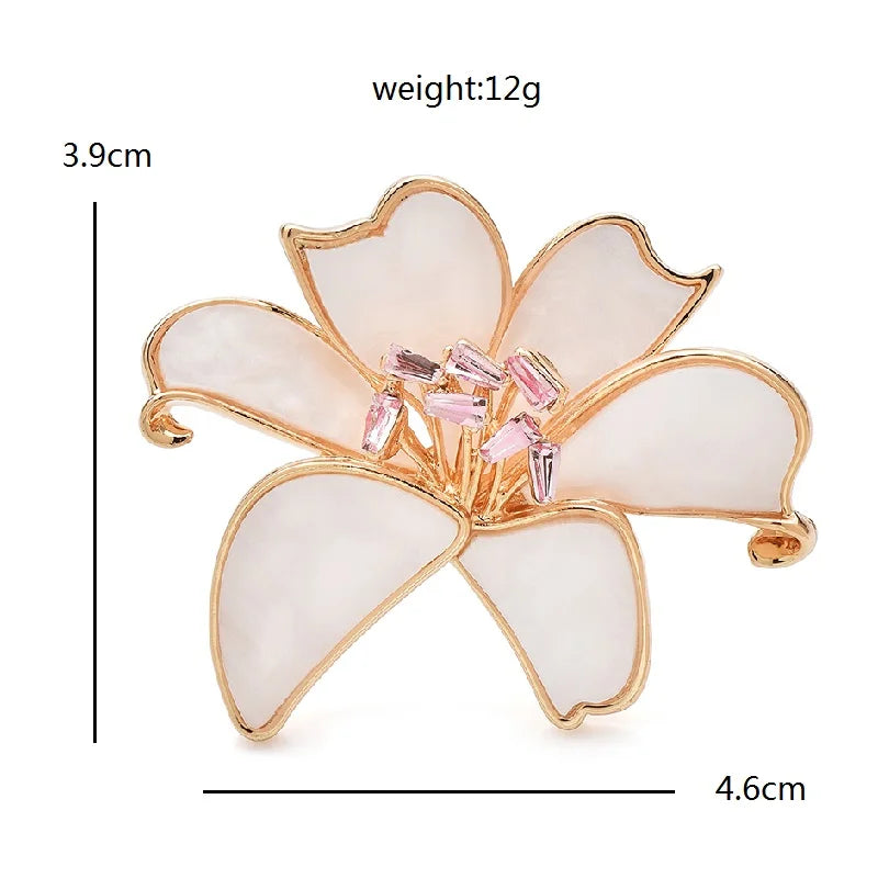 Pearlescent Flower with Curved Petals Brooch — dimensions