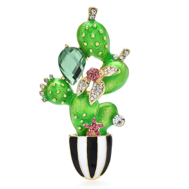 Enamel Flowering Cactus Brooch