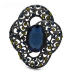 Vintage-Style Openwork Oval Flower Brooch — Blue